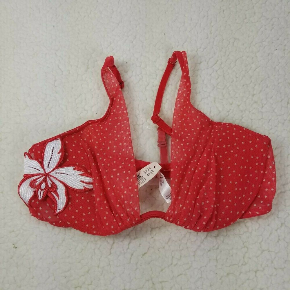 Victoria Secret Polka Dot Flower Embroiled Top Red Size 36C